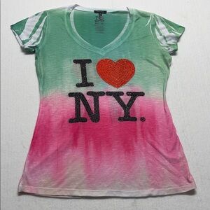 Miss Posh I♥ NY Ombre V-Neck Tee — Green to Pink XL